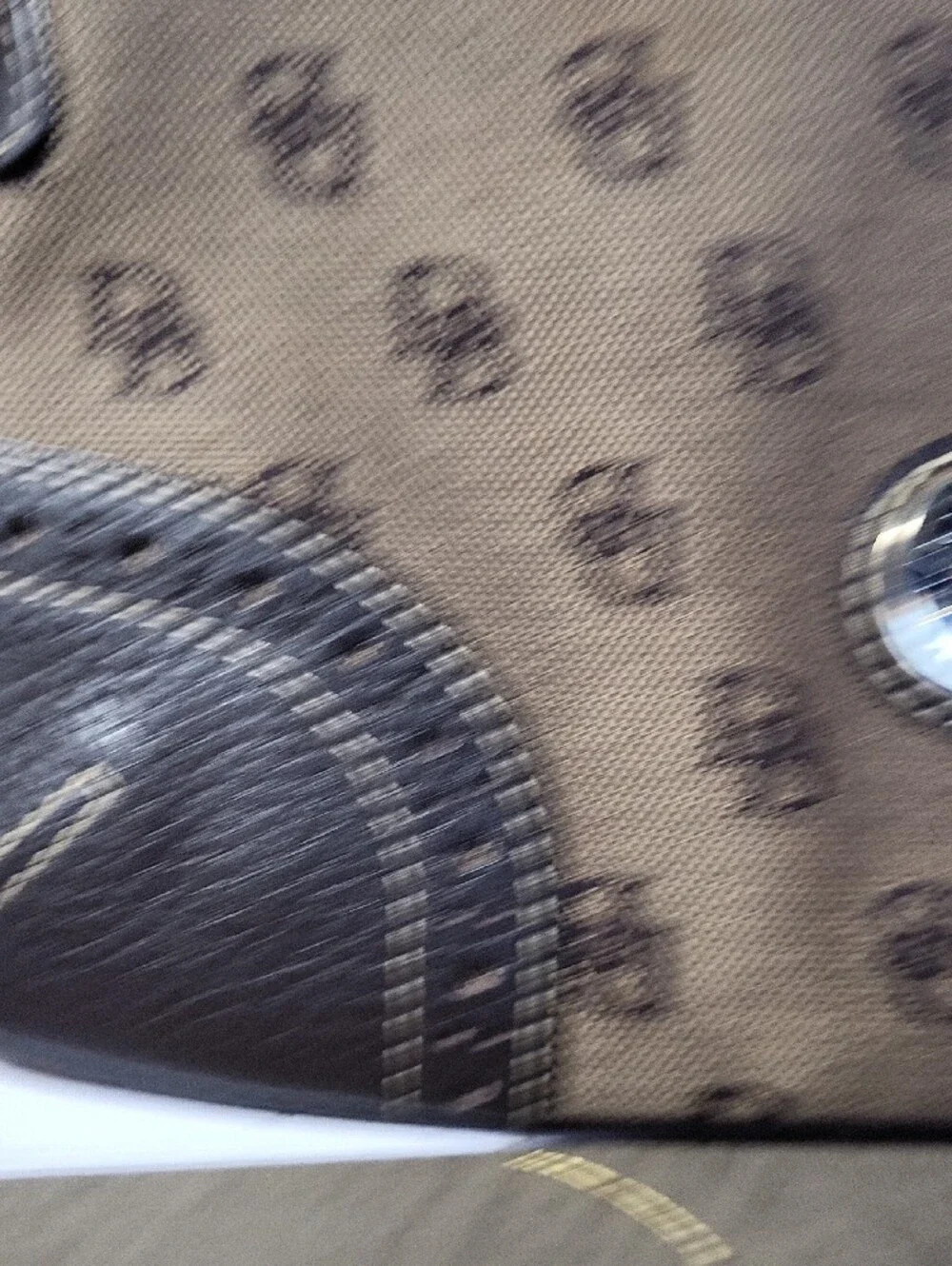 Dooney & Bourke Brown Logo Canvas Shoulder Bag with Dark Leather Trim